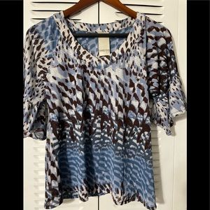 MARTINA, T-SHIRT BLOUSE WOMAN SHORT SLEEVES DESIGN BRUSHSTROKES SKY BLUE SIZE S